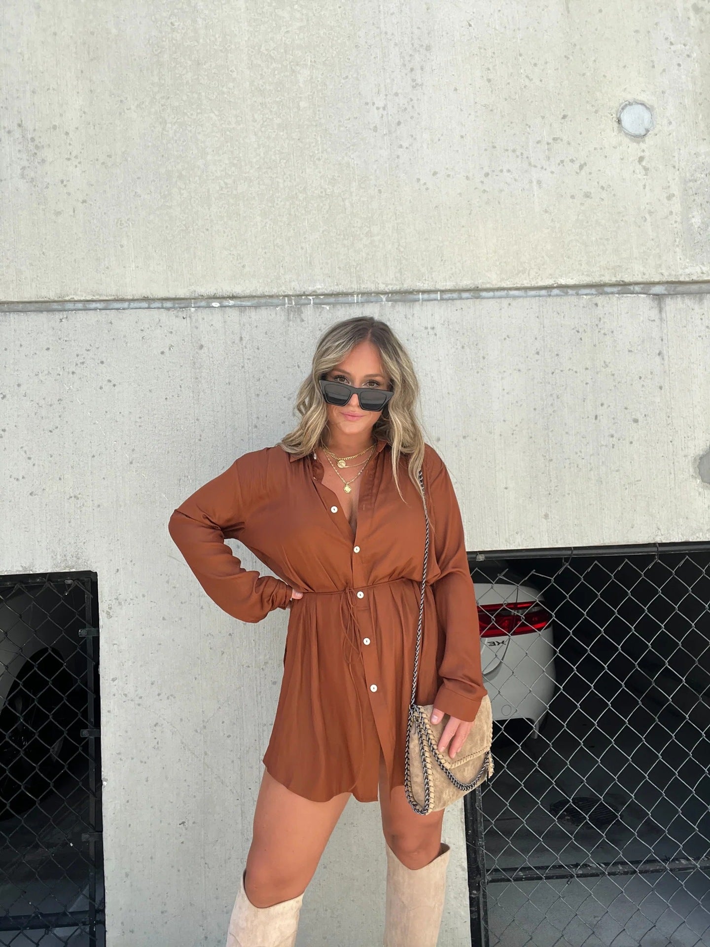 Mini Shirt Dress - Long Sleeve Button Up Style