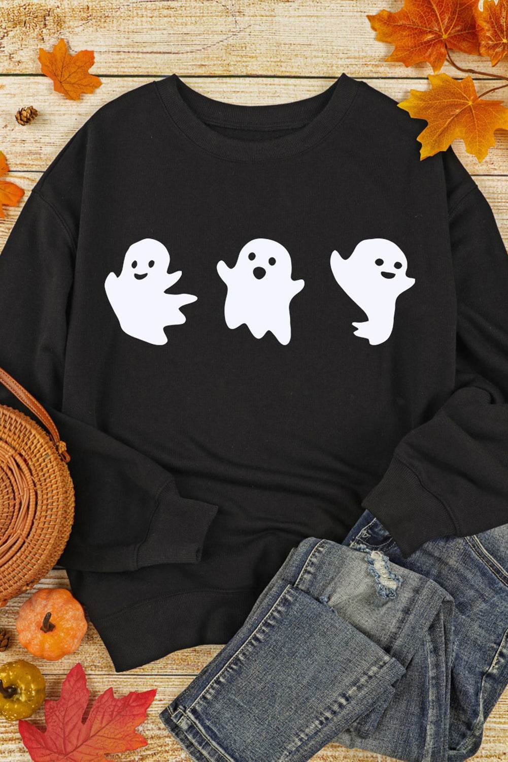 Ghost Round Neck Long Sleeve Sweatshirt - Fashions Envy