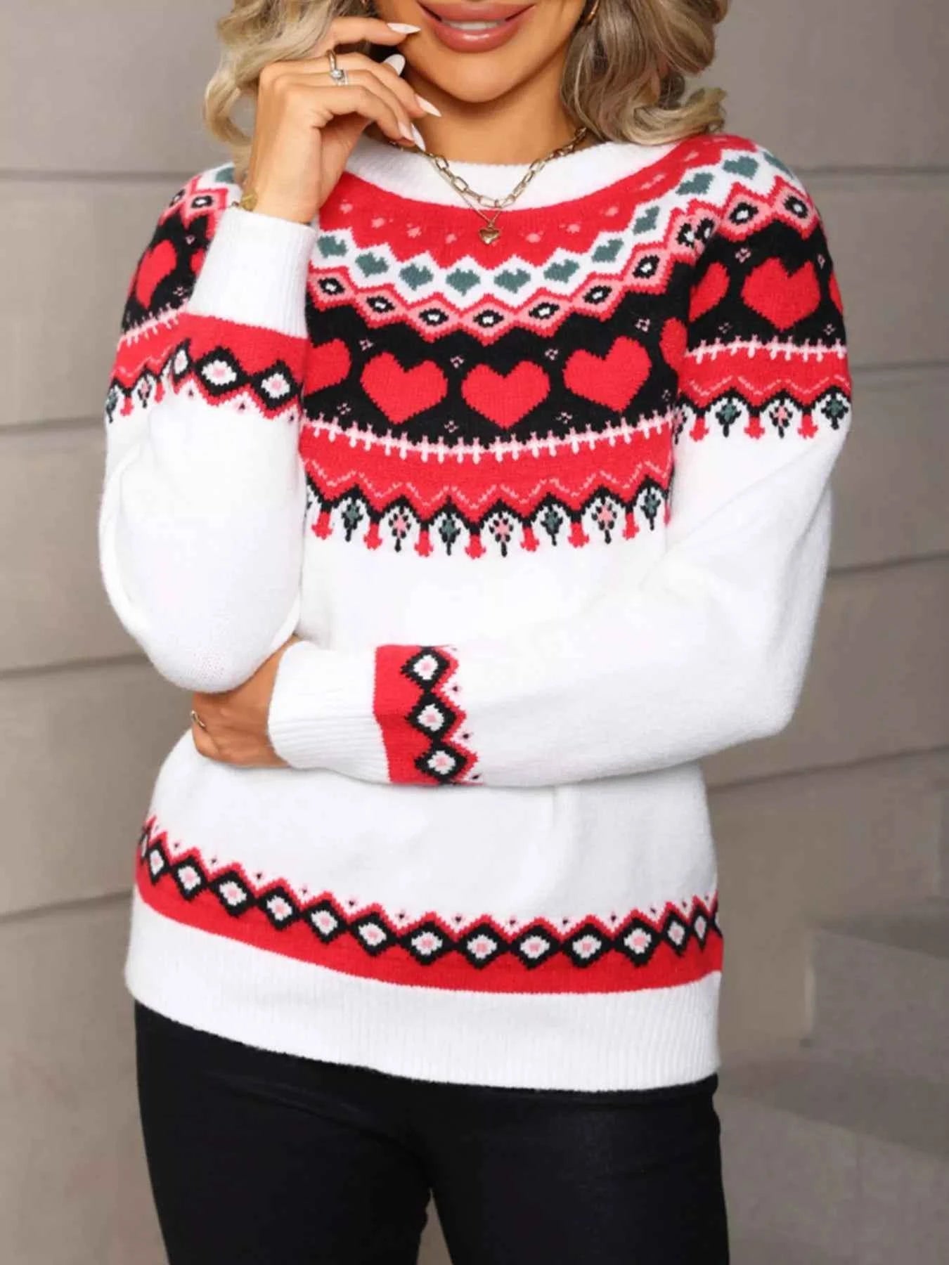 Valentine's Day Sweater - Knitted Heart Pattern - Fashions Envy