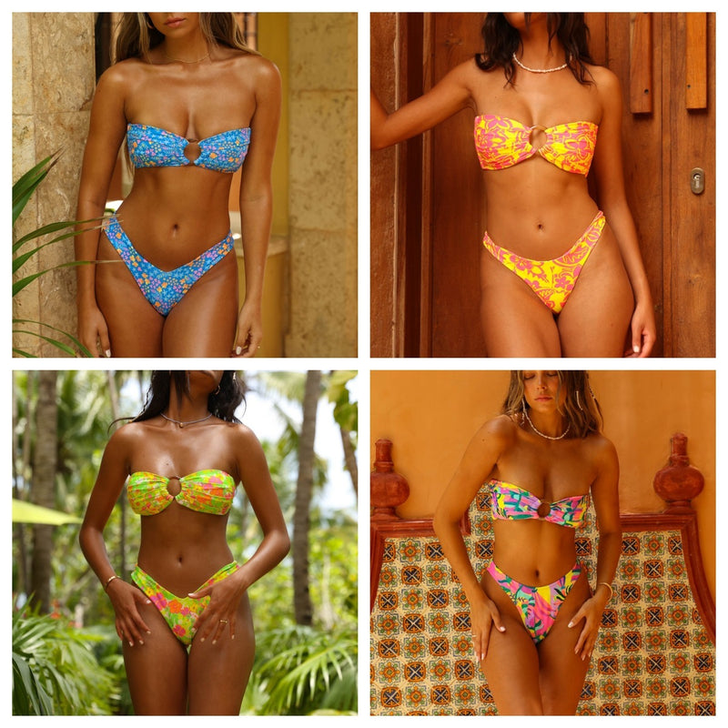Printed Bikini Set - Bandeau Tube Top Brazilian Cut