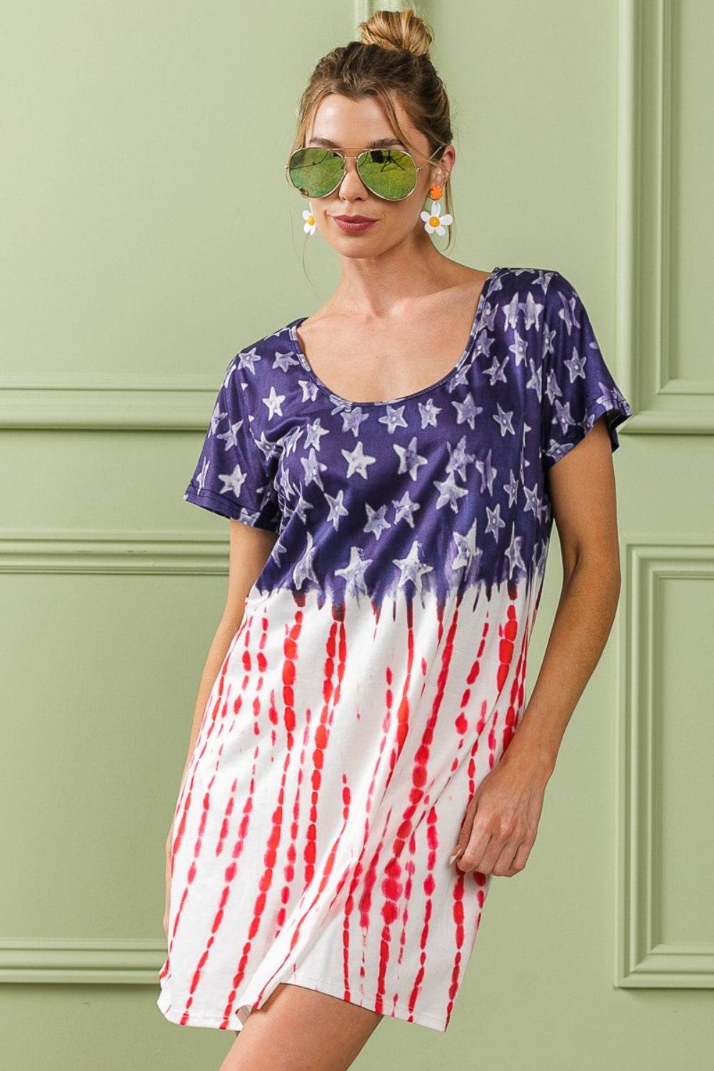 BiBi American Flag Theme Tee Dress - Fashions Envy