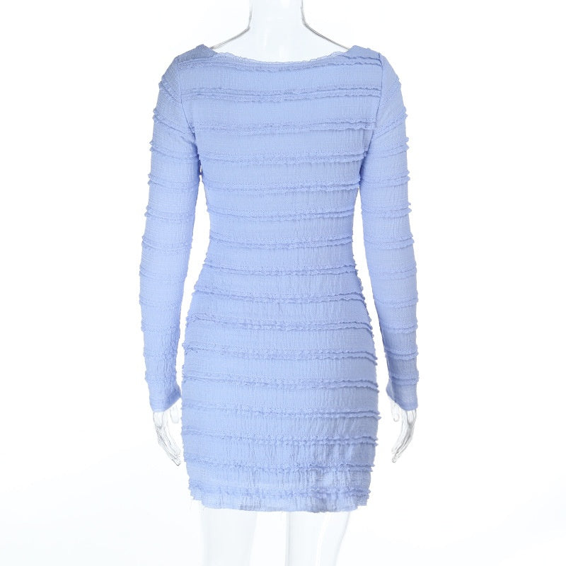 Blue Vintage Dress - Textured Diamond Collar Style