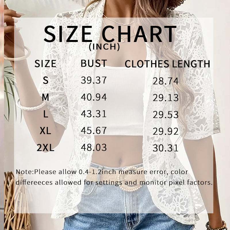 Women's Floral Lace 3/4 Sleeve Bolero Shrug - Sheer Open Front Cardigan