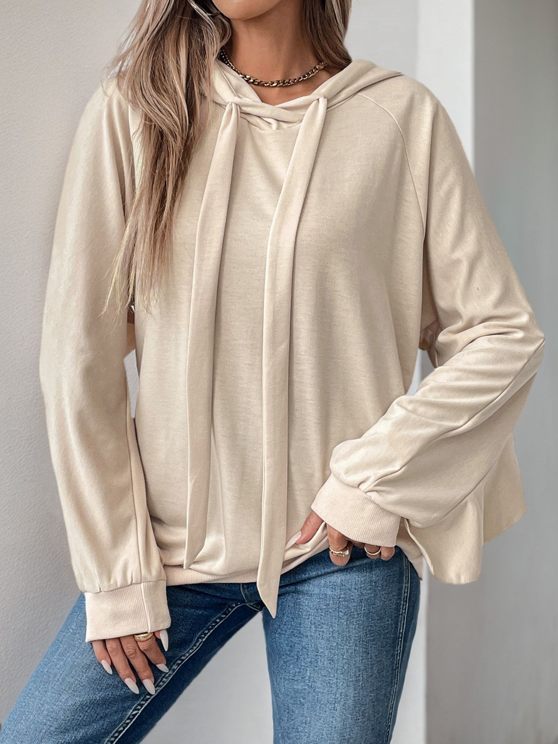 Ruffled Hoodie - Drawstring Long Sleeve Cozy Style