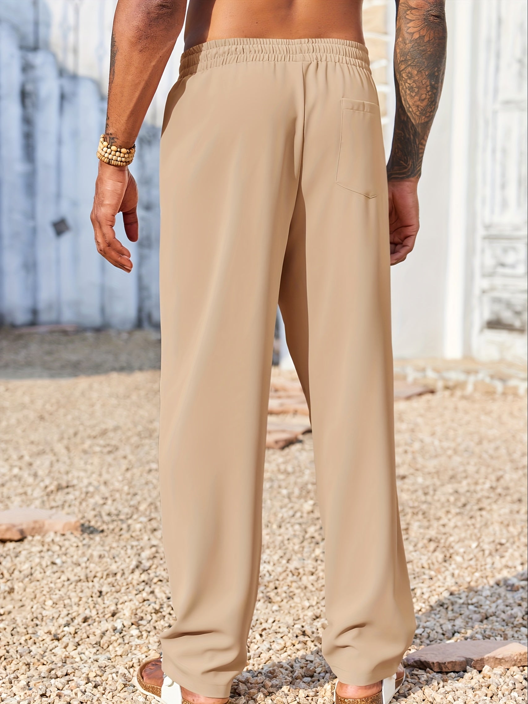 Mens Casual Loose Fit Drawstring Elastic Cotton Linen Pants
