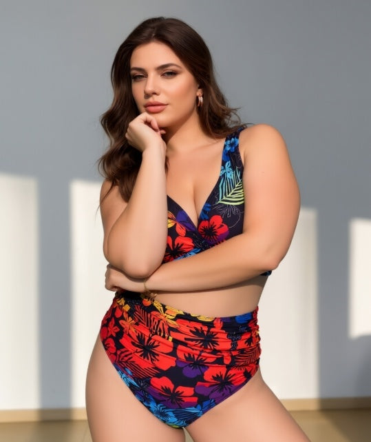 Women's Bikini Swimsuit - Plus Size Flower Print