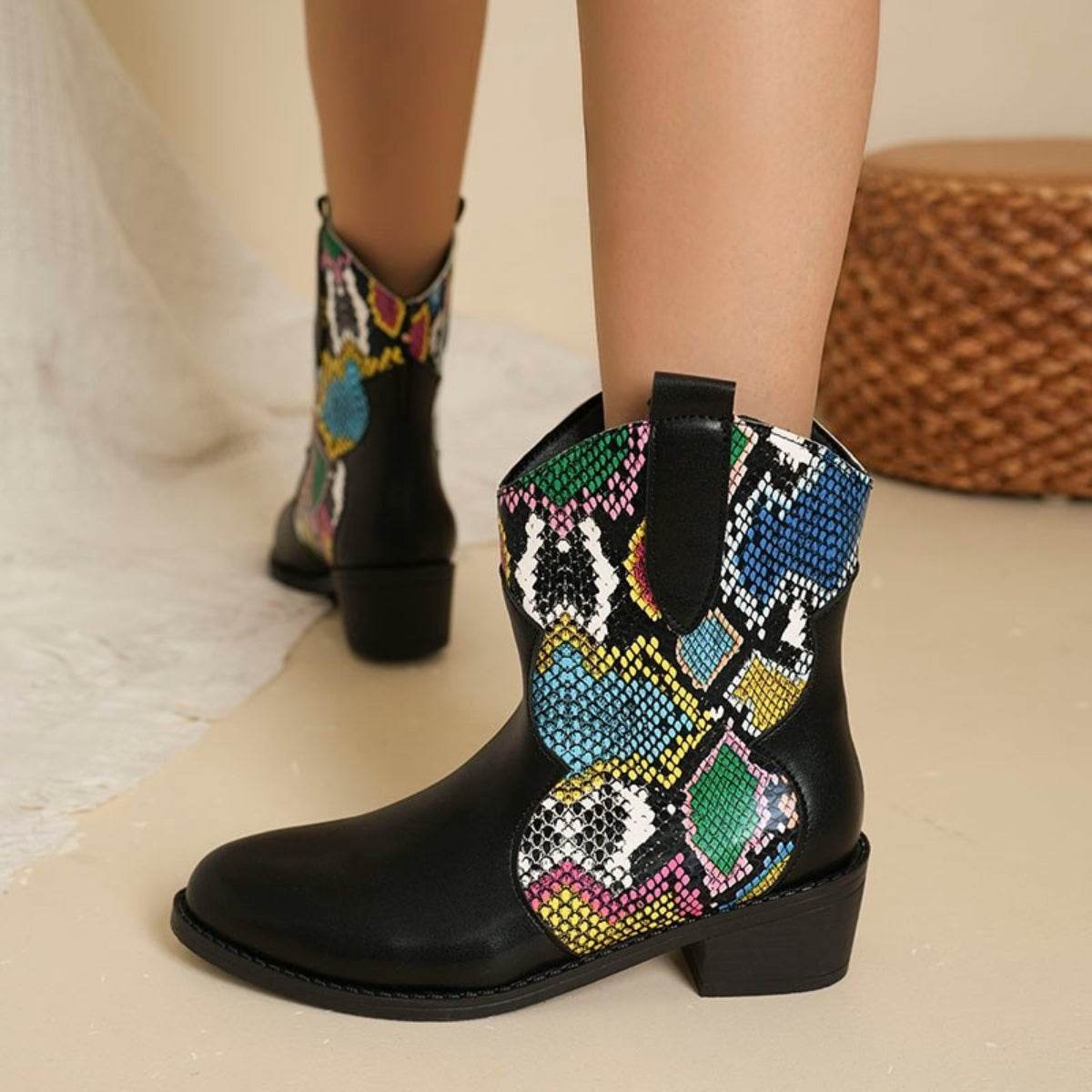 PU Leather Color Block Boots - Fashions Envy