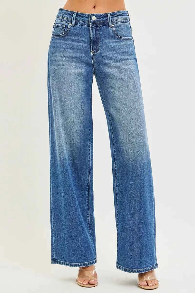 RISEN Slouchy Baggy Jeans - Medium Wash Full Length