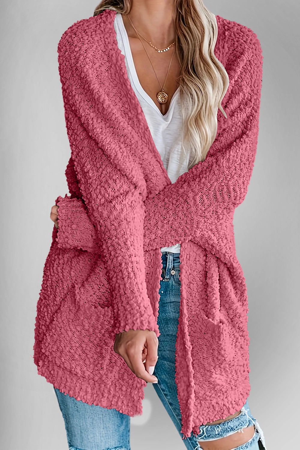 Double Take Pocketed Open Front Long Sleeve Cardigan - Fashions Envy