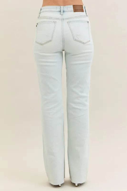 Judy Blue Full Size Destroy & Fray Hem Bootcut Jeans Plus Size - Fashions Envy