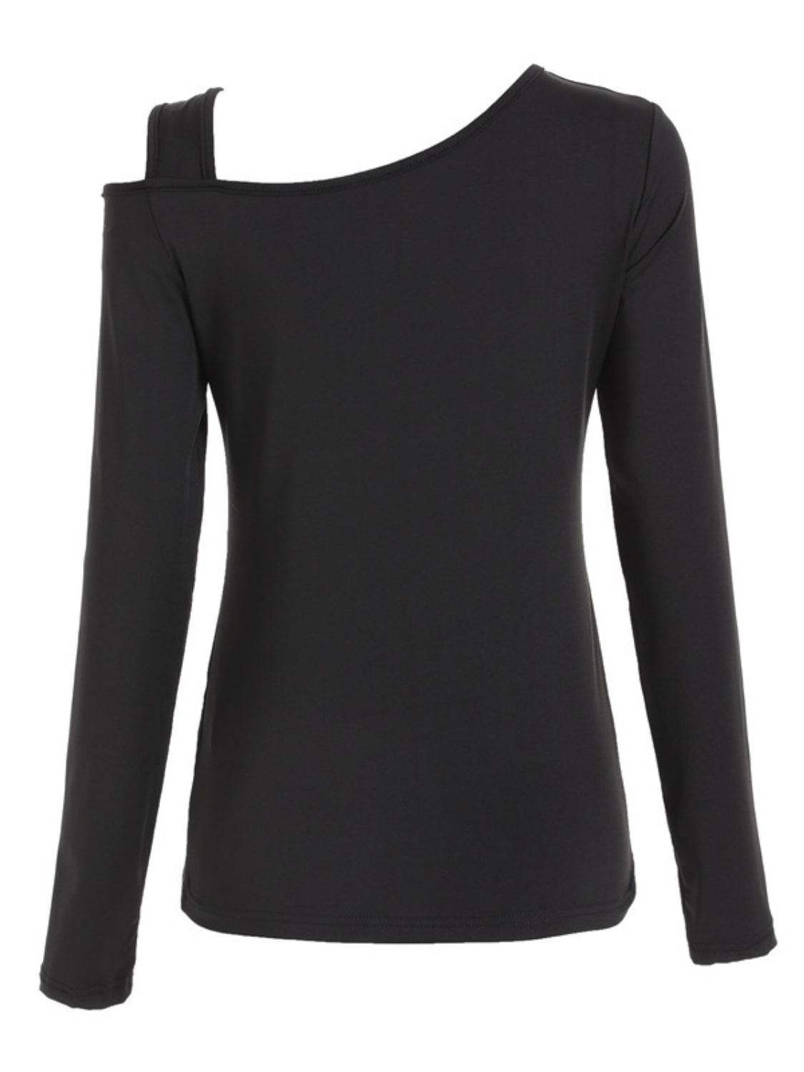 Cutout Asymmetrical Neck Long Sleeve T-Shirt - Fashions Envy