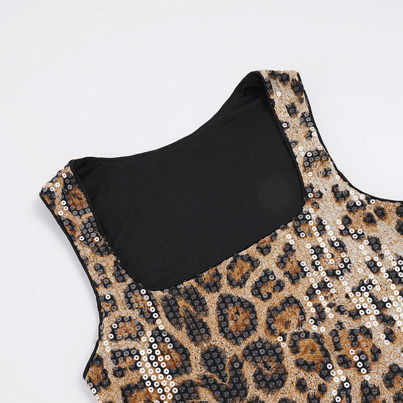 Leopard Print Cami - Party Glitter Square Neck