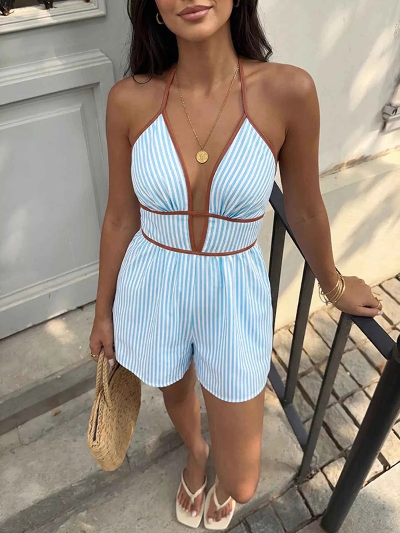 Striped Halter Neck Romper