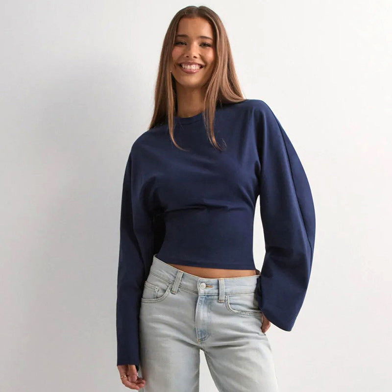 Round Neck Long Sleeve Top - Waist-Tight Fit - Fashions Envy