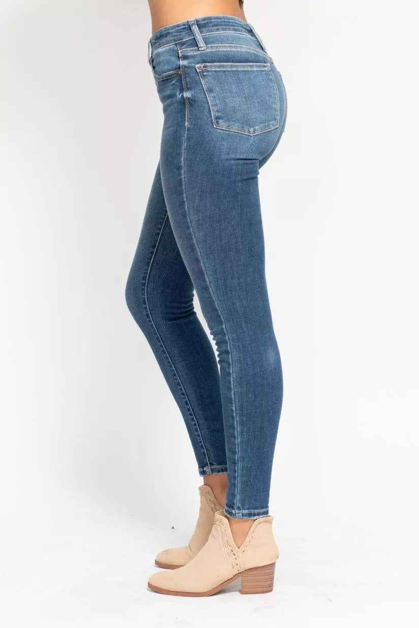 Judy Blue Full Size High Rise Button Fly Skinny Jeans Plus Size - Fashions Envy