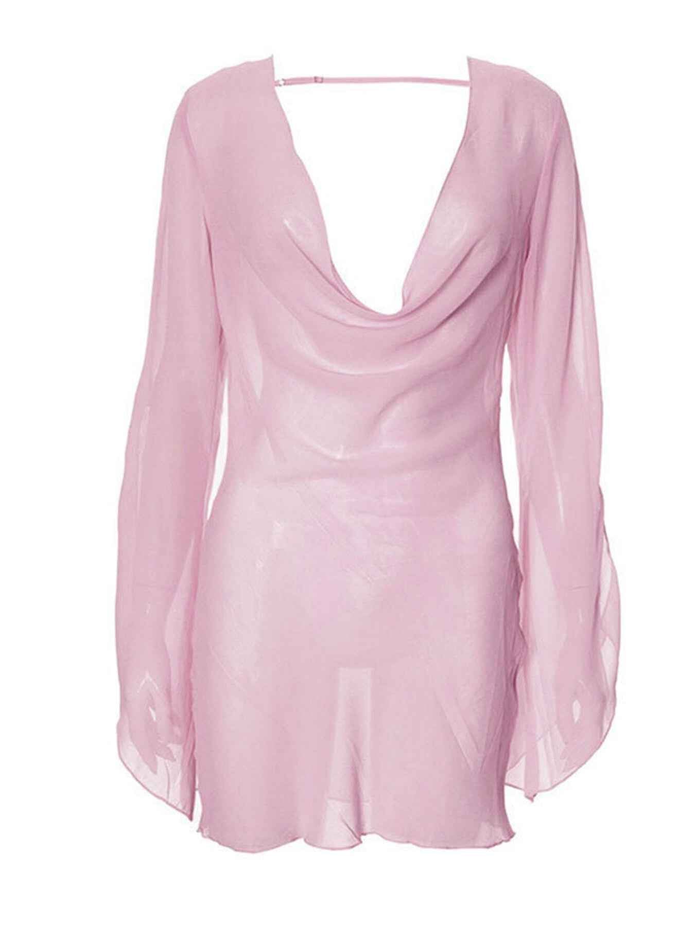 Purple Powder Sheer Mini Dress - Plunge Backless Chiffon