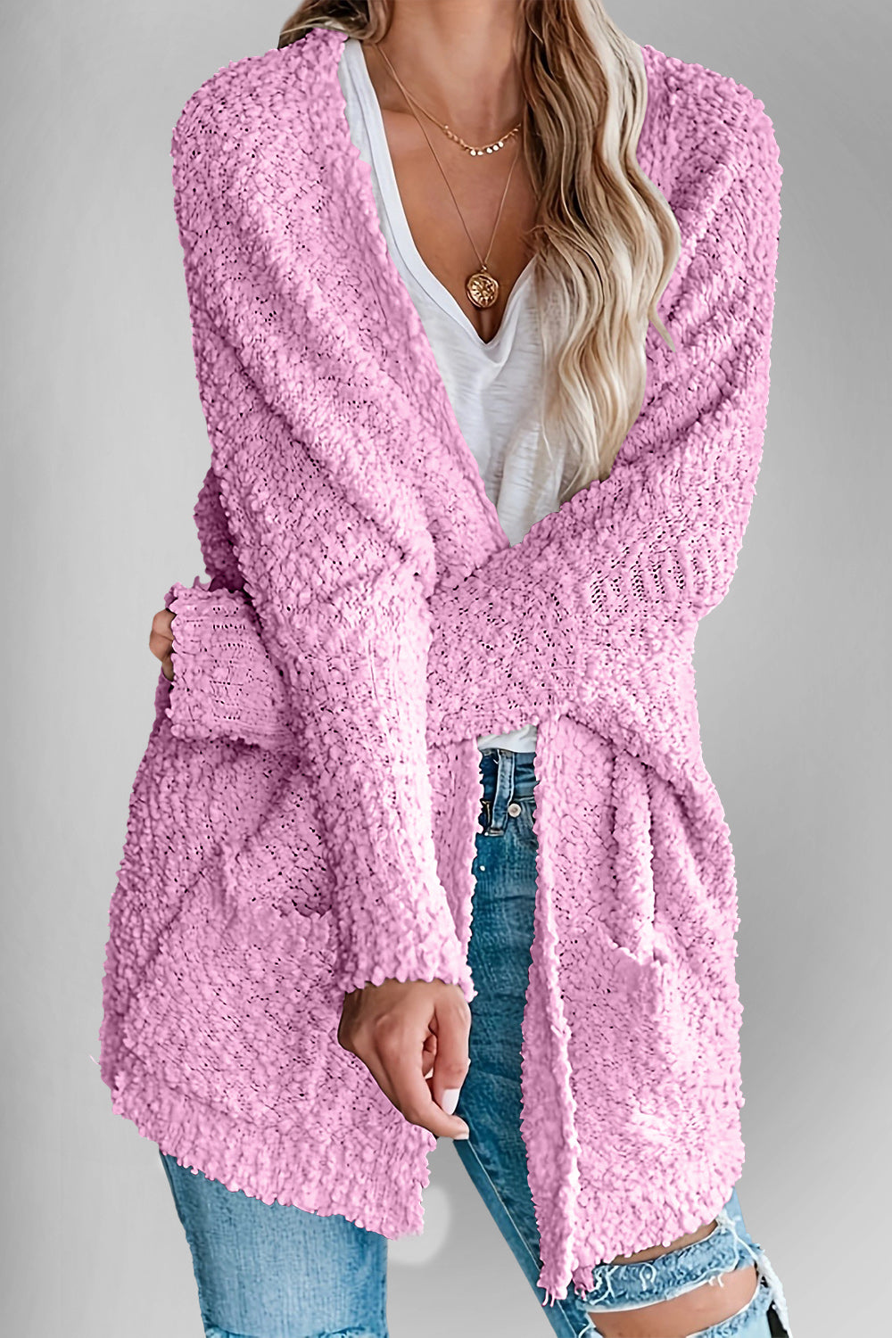 Double Take Pocketed Open Front Long Sleeve Cardigan - Fashions Envy