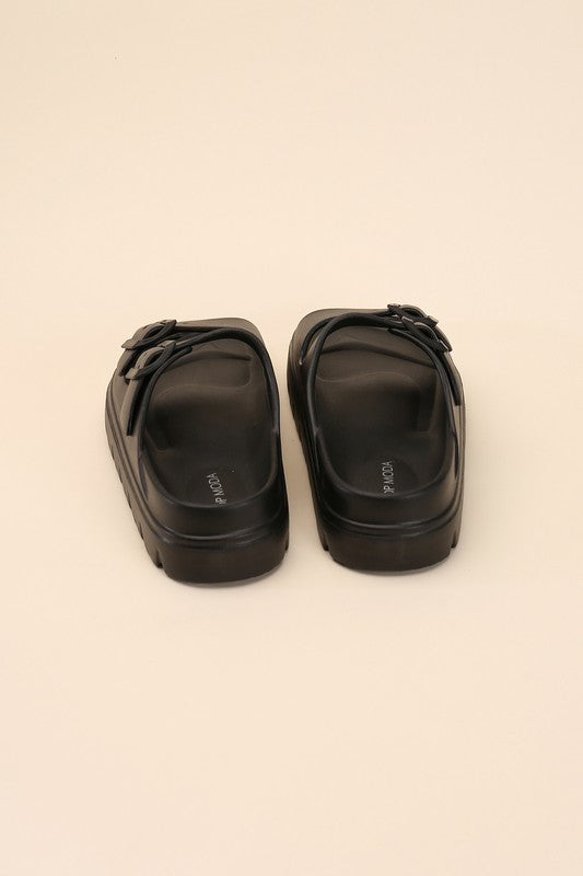Round Open Toe Buckle Strap Slides