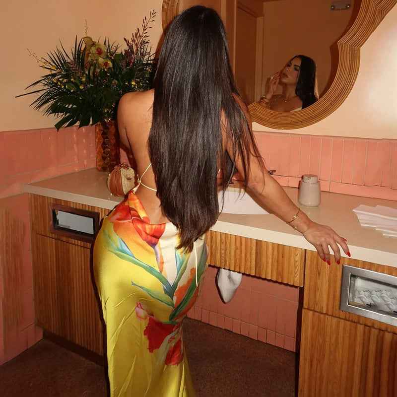 Low-cut Sexy Maxi Dress - Backless Cross-Strap