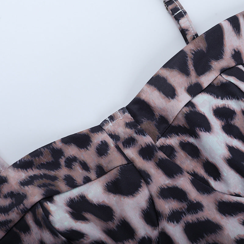 Leopard Print Mini Dress - Casual Sleeveless Round Neck