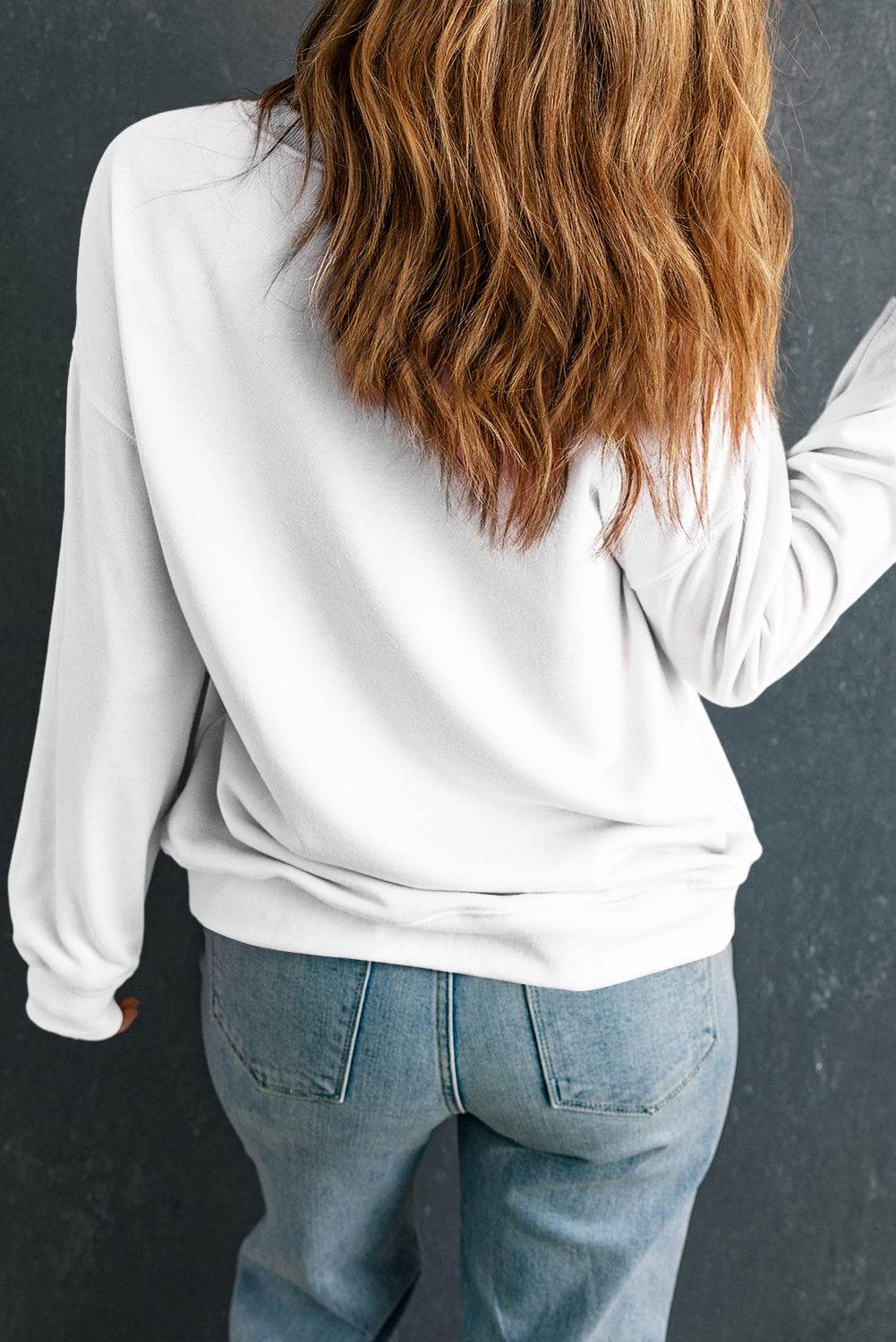 Letter Graphic Round Neck Long Sleeve Sweatshirt - Fashions Envy