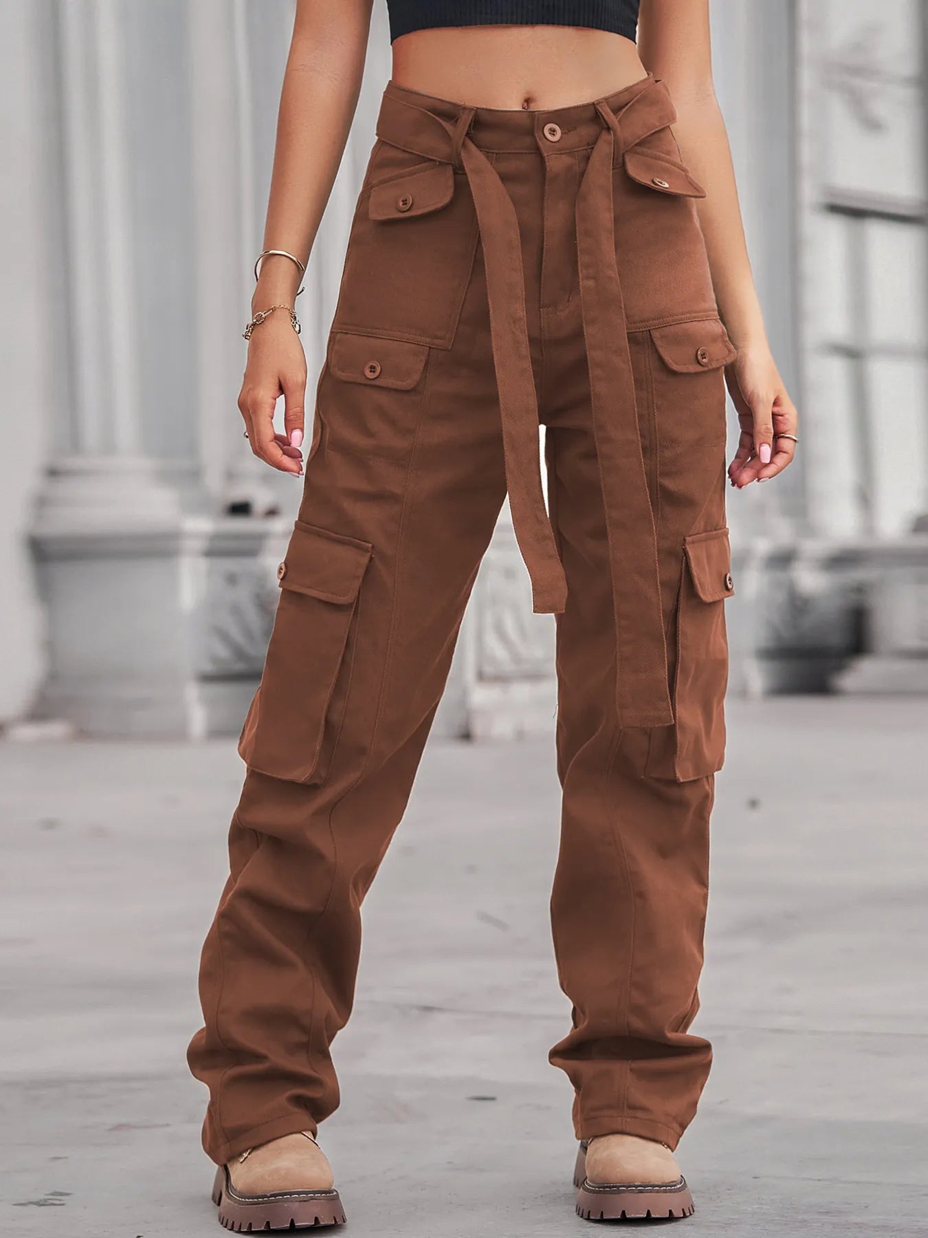 High-Waisted Cargo Jeans - Multi-Pocket Denim Pants - Fashions Envy