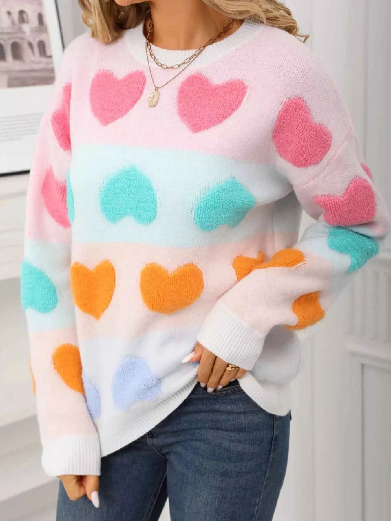 Fuzzy Heart Sweater - Valentine's Day Knit Pattern - Fashions Envy