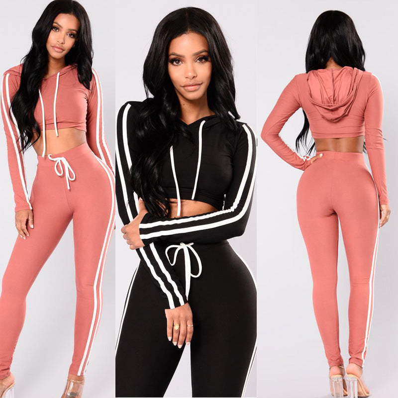 Women's Crop Top Hoodie Jogger Pants Tracksuit