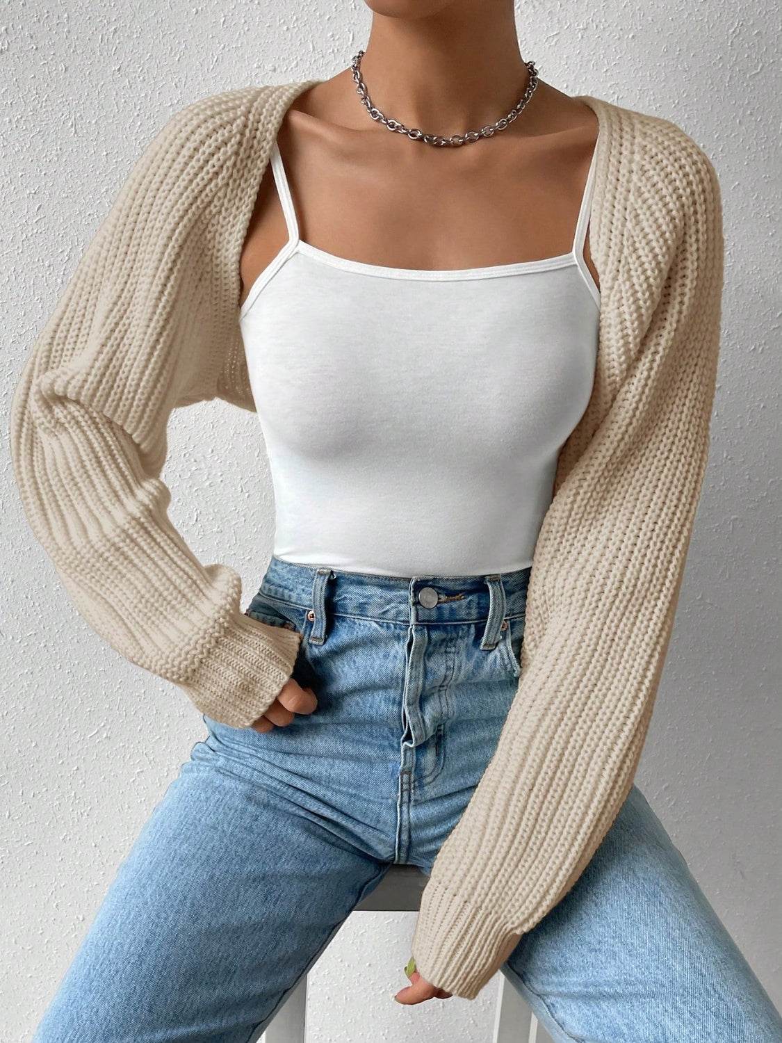 Honey Open Front Long Sleeve Cropped Cardigan - Fashions Envy