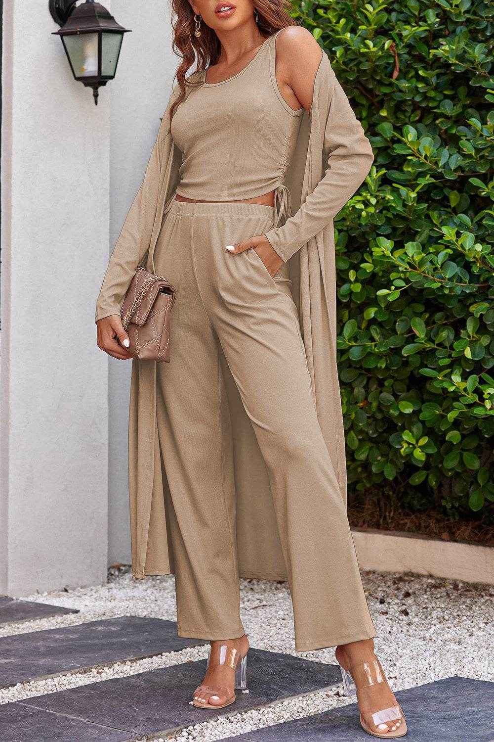 Drawstring Tank - Long Sleeve Cover Up and Pants Set