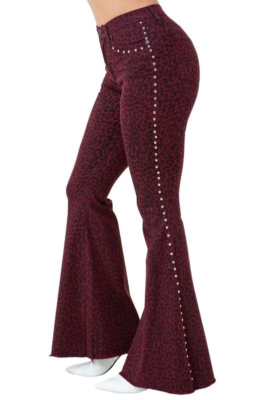 Leopard High Rise Studded Bell Bottom 30' Inseam