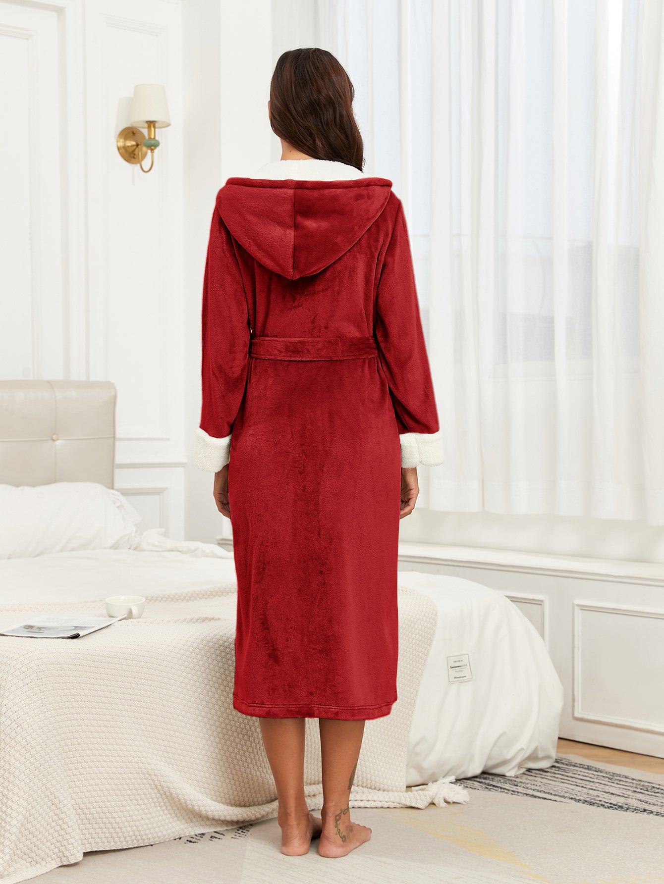 Fleece Bathrobe - Warm Hooded Robe with Pockets