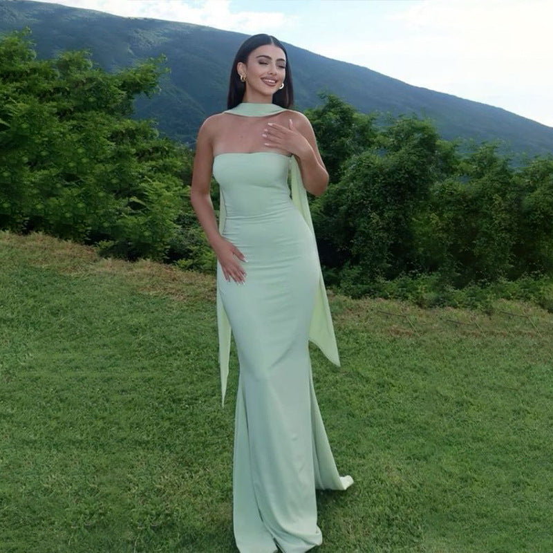 Strapless Ribbon-Trimmed Prom Gown - Fitted Sheath Dress