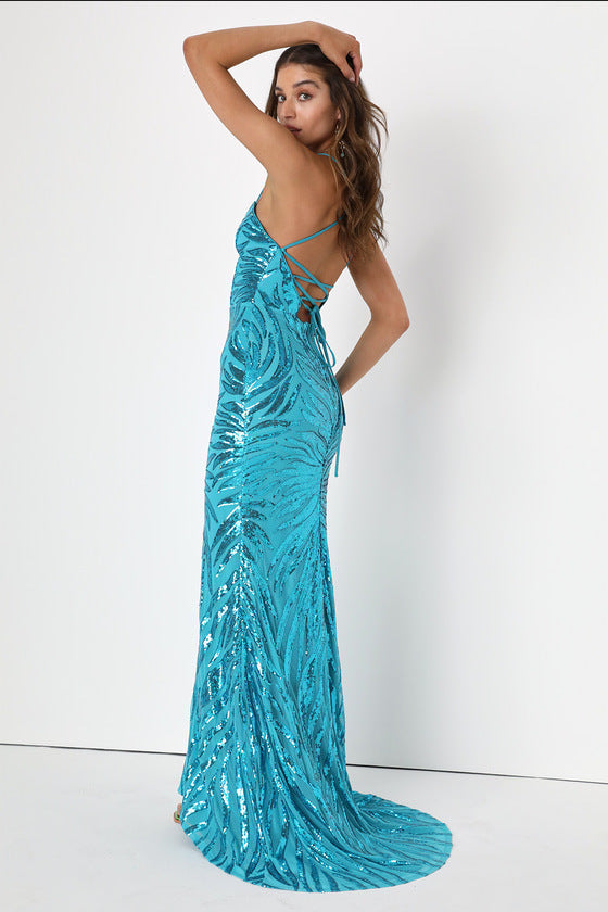 Sequin Mermaid Maxi Dress - Strapless Party Gown