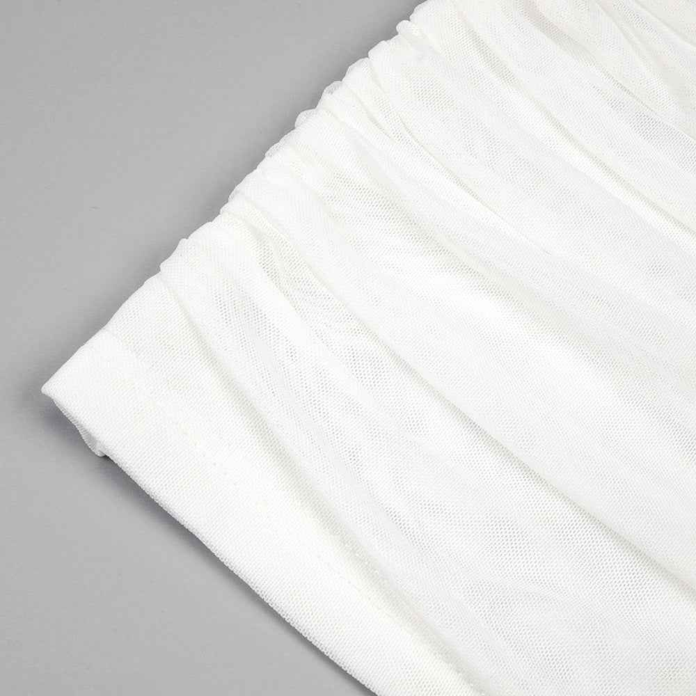 Sheer Mesh Backless Dress - White Halter Long Sleeve