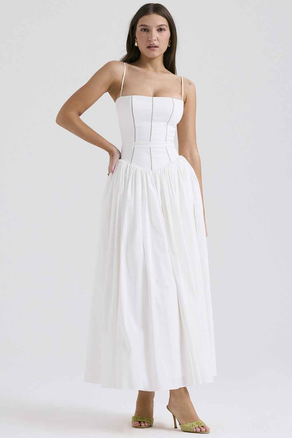 Floral Cami Maxi Dress - Cinched Waist A-Line Spaghetti Strap