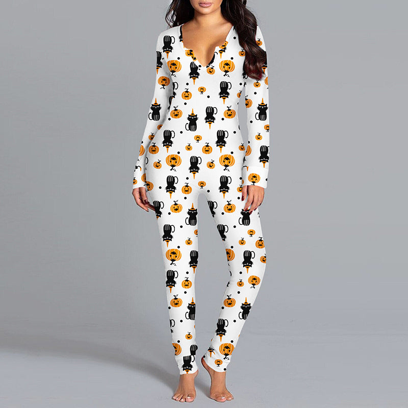 Halloween Jumpsuit Pajamas - Long Sleeve Printed Loungewear