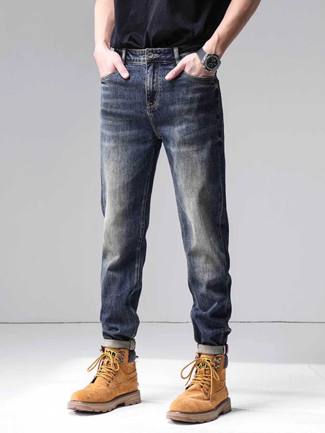 Men's Washed Straight Leg Jeans - Classic Cotton Denim Jeans - Fashions Envy