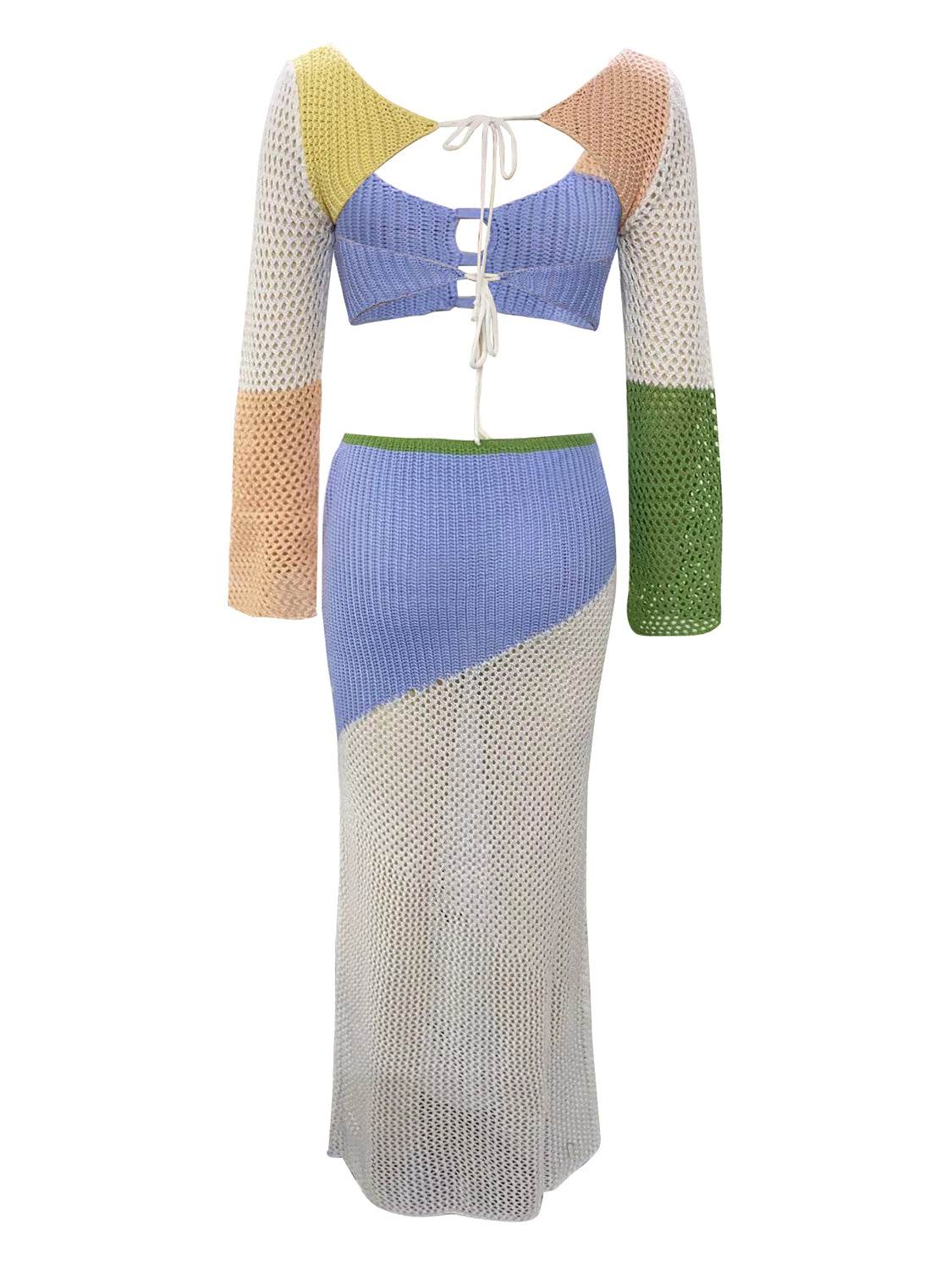 Tied Long Sleeve Top and Skirt Cover Up Set - Fashions Envy