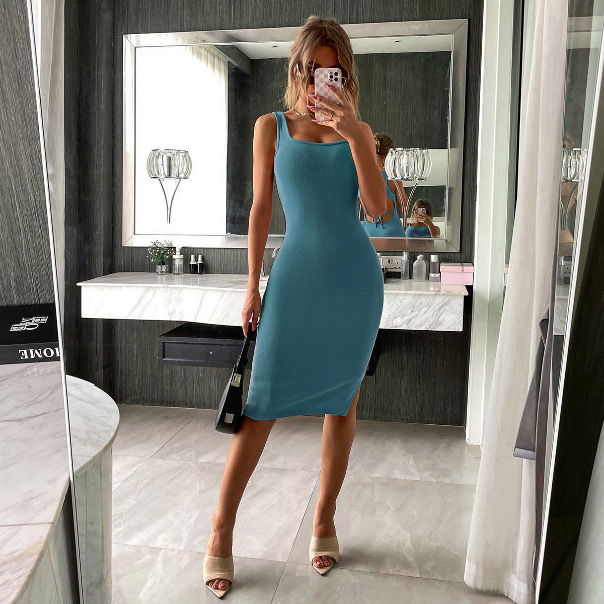 Siren Silhouette Dress - Backless Square Neck