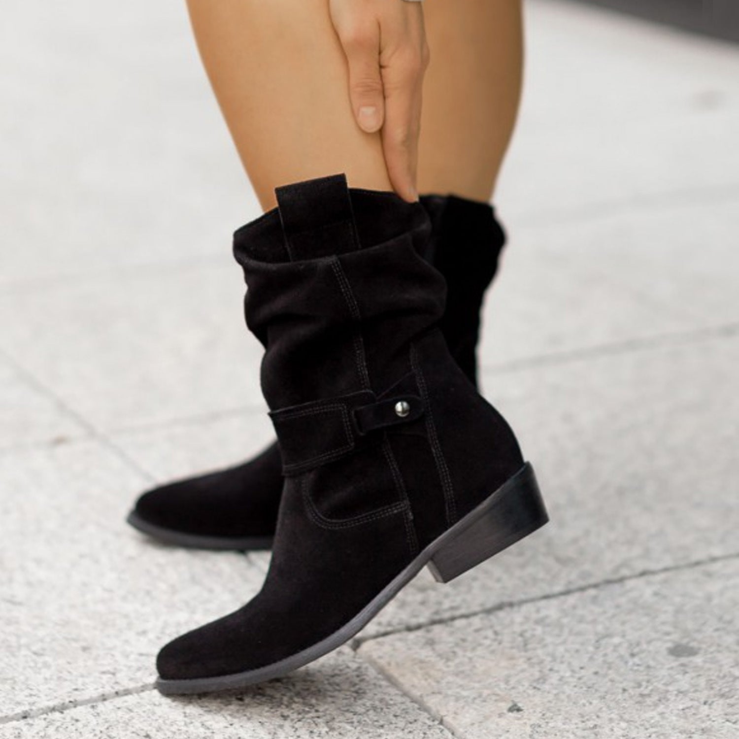 Suede Western Boots - Pointed Toe Zipper Up - Fashions Envy
