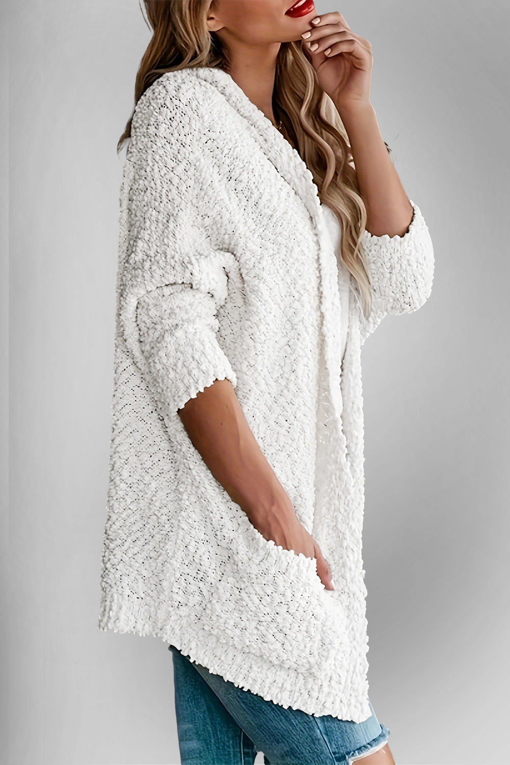 Double Take Pocketed Open Front Long Sleeve Cardigan - Fashions Envy