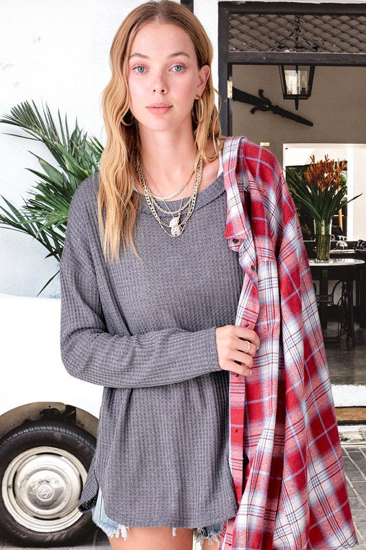 Raw Edge Details Bree Waffle Top