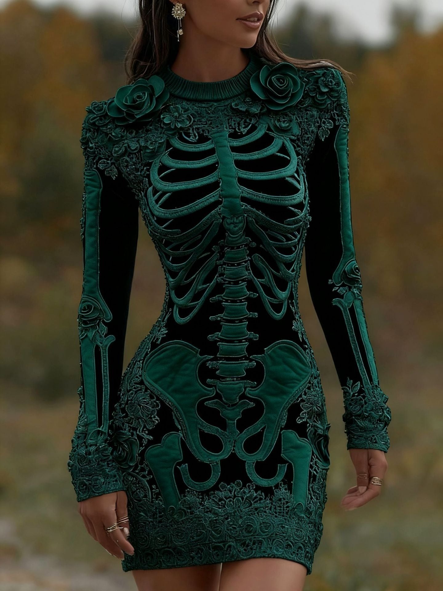 Skeleton Mini Dress - 3D Floral Halloween Costume