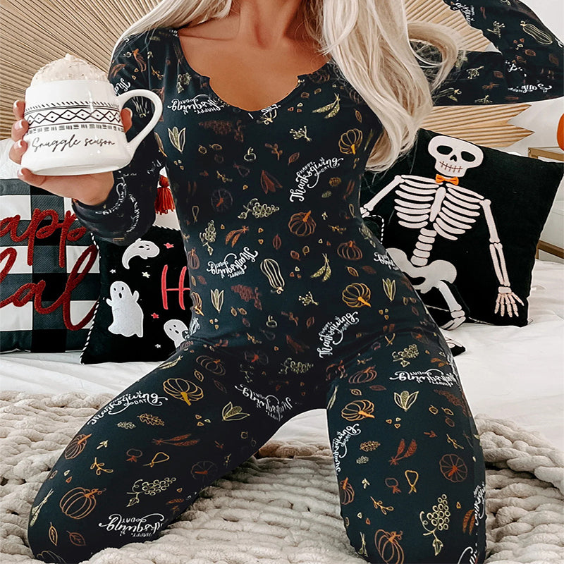 Halloween Jumpsuit Pajamas - Long Sleeve Printed Loungewear