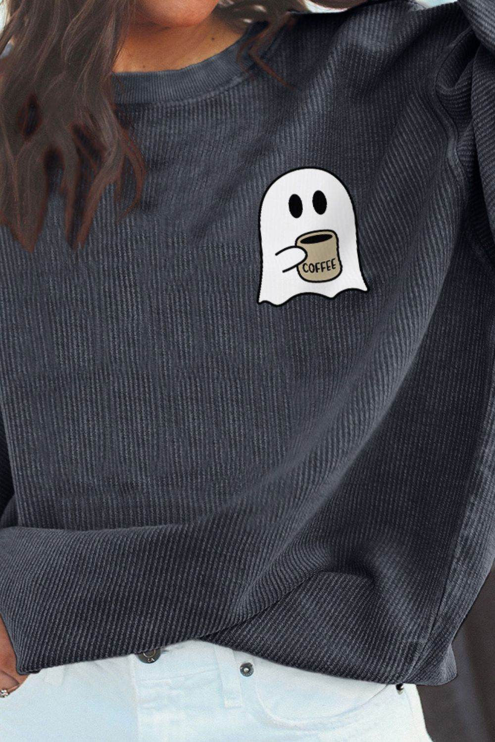 Ghost Graphic Drop Shoulder Sweatshirt - Fashions Envy