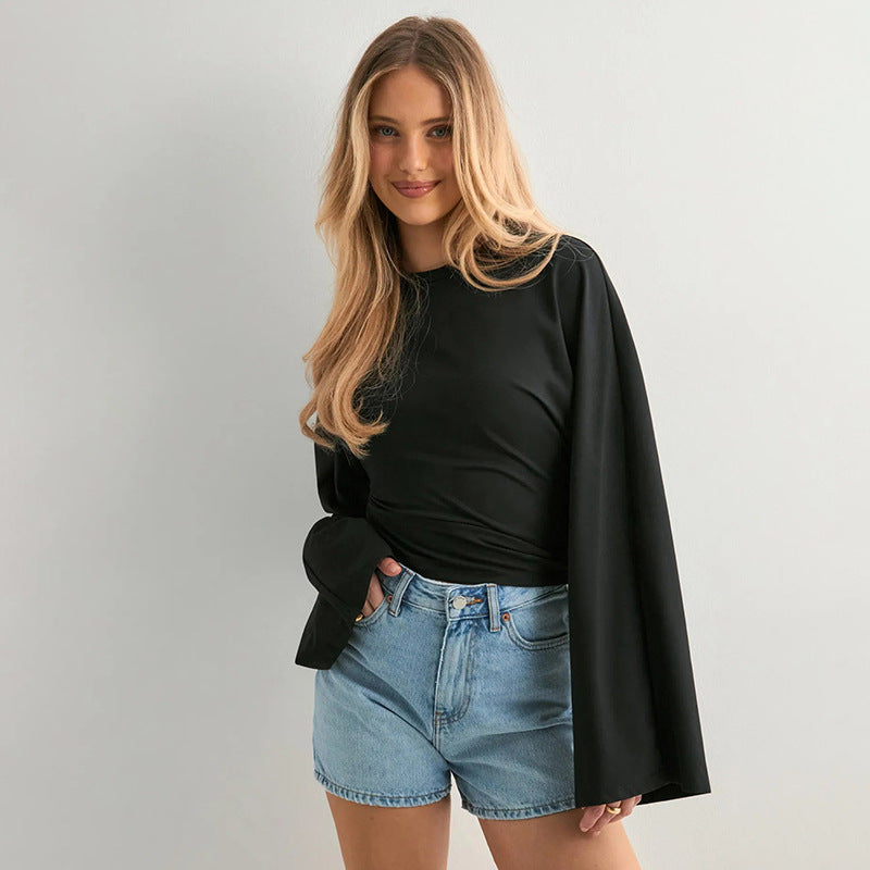 Round Neck Long Sleeve Top - Waist-Tight Fit - Fashions Envy