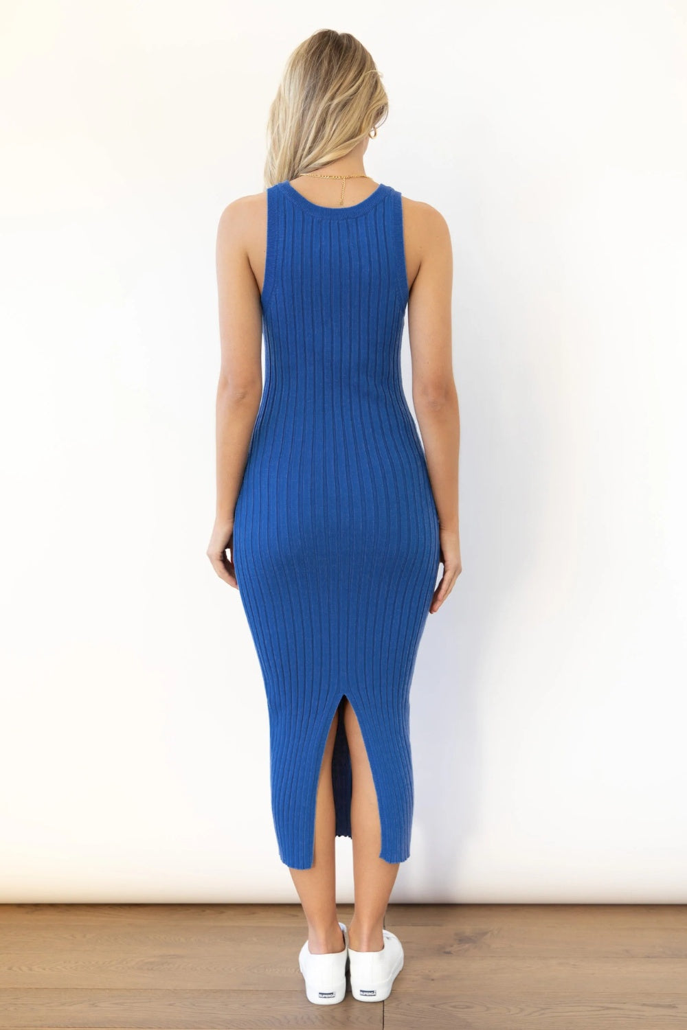 Slit Ribbed Round Neck Sleeveless Midi Dress