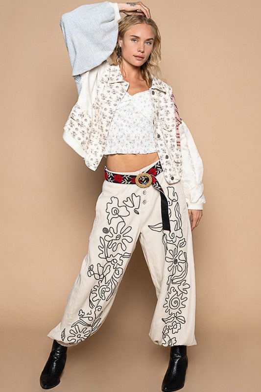 Cream-Multi Printed Drop Shoulder Button Up Jacket