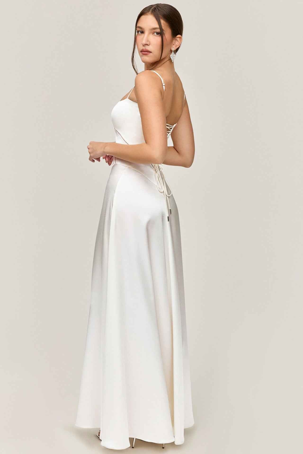 Corset Back Maxi Dress - Spaghetti Strap Slim Fit Camisole Gown